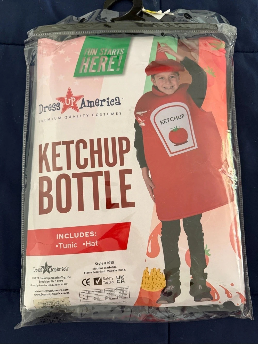 Dress Up America Ketchup Bottle Costume Red & White Size Large 12-14 NEW